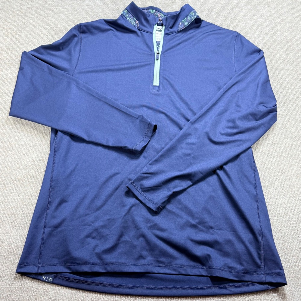 Puma x Liberty London Navy Blue Floral Quarter Zip Pullover Golf Top Mens Large